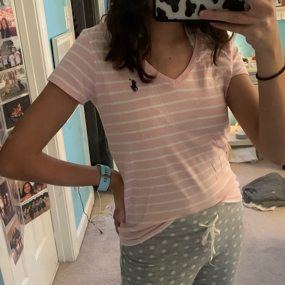 women’s pink polo ralph lauren v neck t shirt